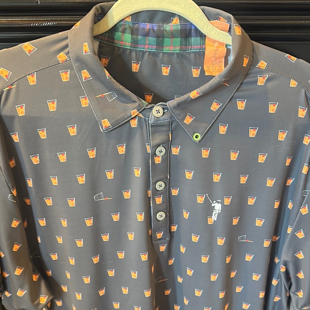 William Murray Gray Polo Shirt with Cocktails Pattern